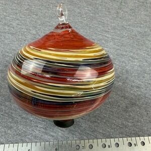 Hand Blown Glass Christmas Ornament Swirl Pattern Red Yellow Blue White